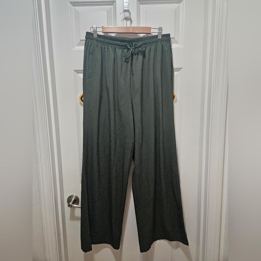 Girlfriend Collective Peak Wide Leg Track Pants Palm Green Elastic Waist XL